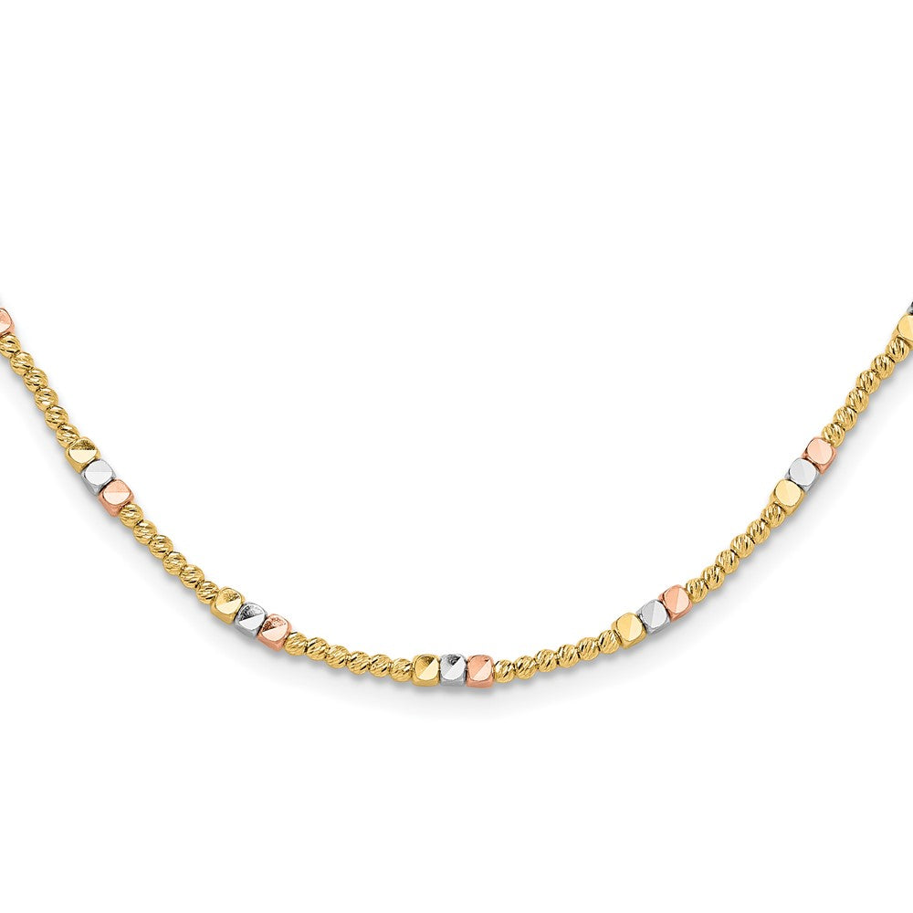 10k Tri Color 2.4 mm Tri-color Diamond-cut Beaded in Necklace (8.24 grams)