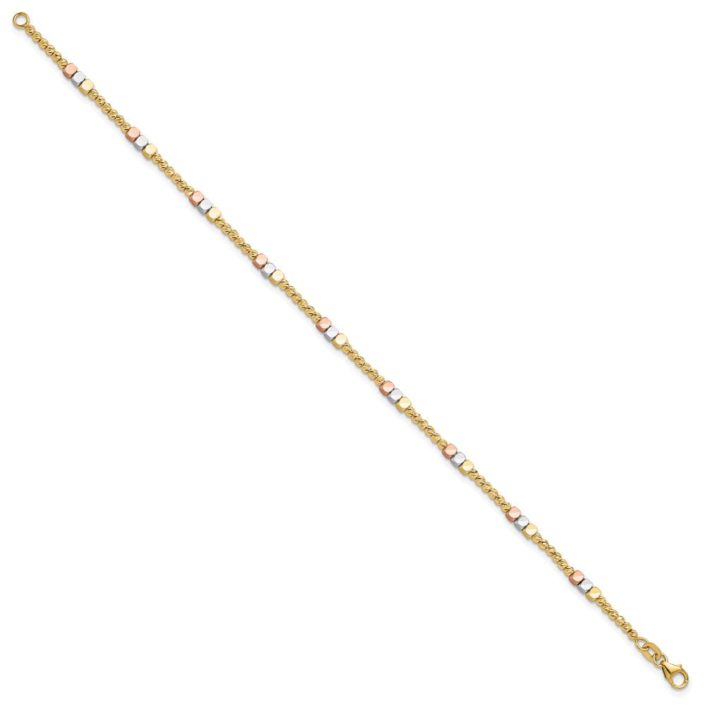 10k Tri Color 2.4 mm Tri-color Diamond-cut Beaded in Bracelet (3.42 grams)