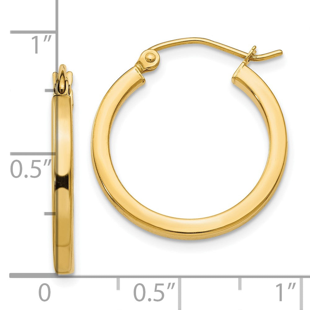 10k Yellow Gold 2 mm Square Tube Hoop Earrings