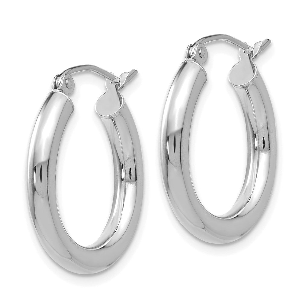 10k White Gold 3 mm Lightweight Tube Hoop Earrings (1.21 grams)