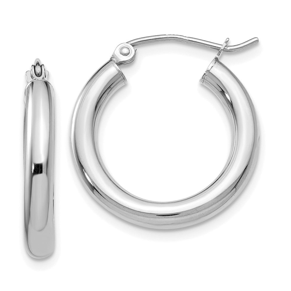 10k White Gold 3 mm Lightweight Tube Hoop Earrings (1.21 grams)