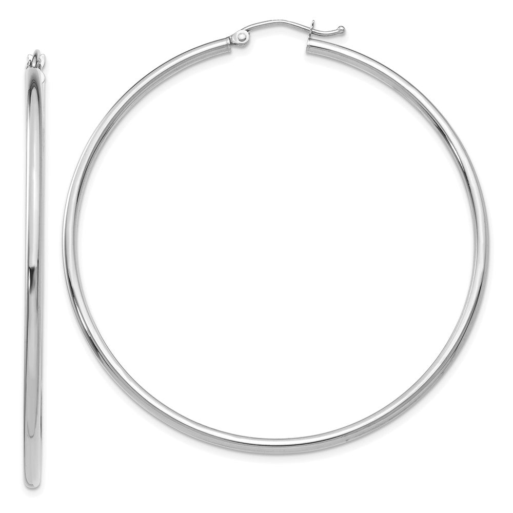 10k White Gold 56 mm Lightweight Tube Hoop Earrings (2.75 grams)