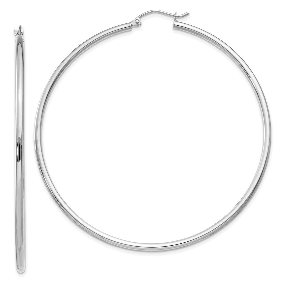 10k White Gold 59.85 mm Lightweight Tube Hoop Earrings (2.89 grams)