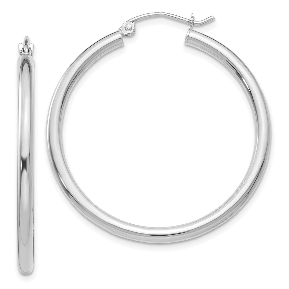 10k White Gold 35.8 mm Lightweight Tube Hoop Earrings (2.17 grams)