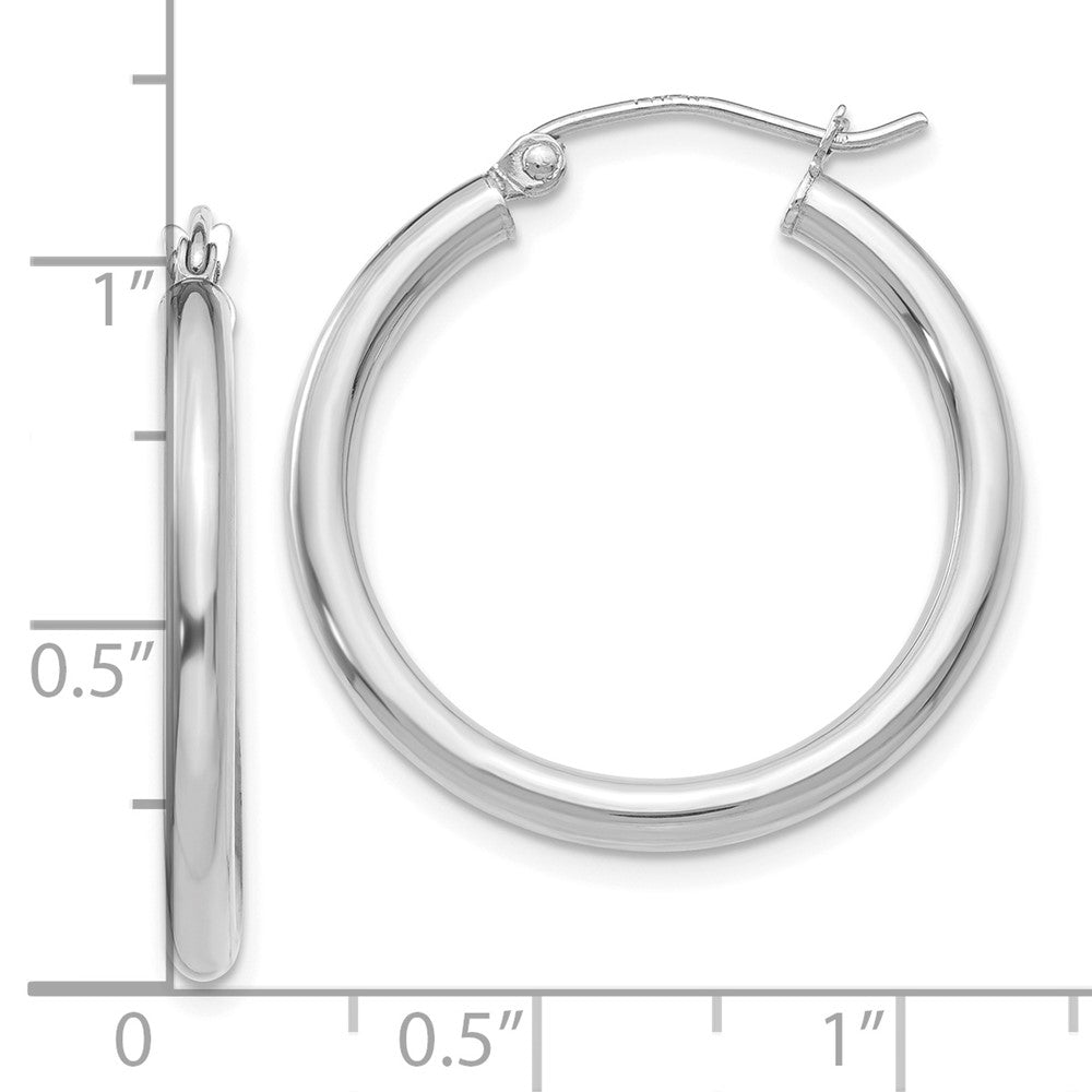 10k White Gold 25.87 mm Lightweight Tube Hoop Earrings (1.48 grams)