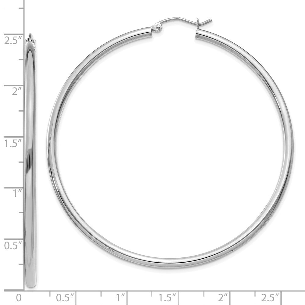 10k White Gold 60.6 mm Lightweight Tube Hoop Earrings (3.73 grams)