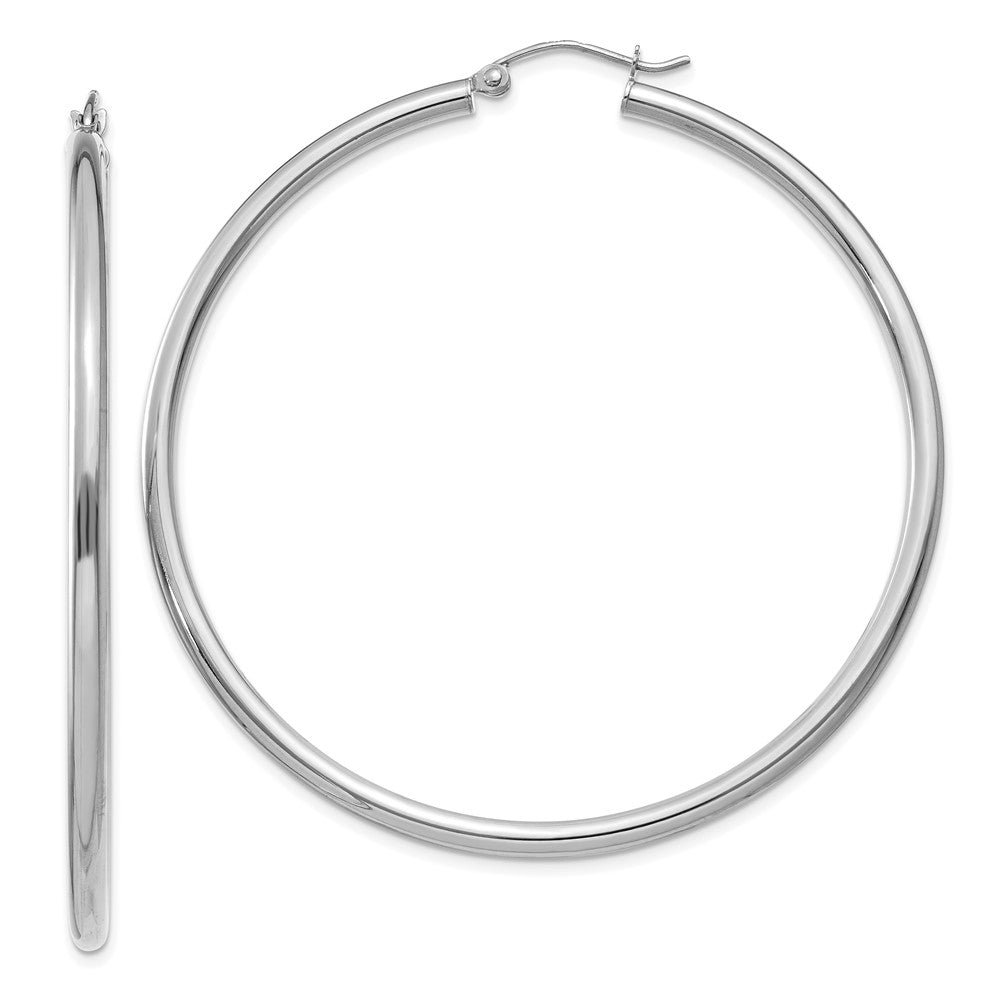 10k White Gold 55.06 mm Lightweight Tube Hoop Earrings (3.38 grams)