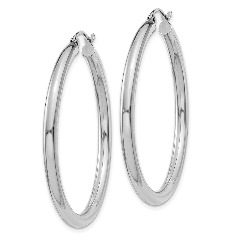 10k White Gold 3 mm Lightweight Tube Hoop Earrings (2.56 grams)