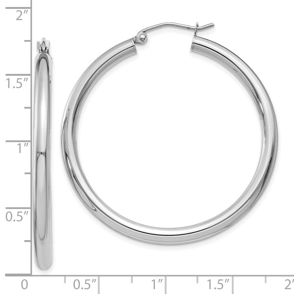 10k White Gold 3 mm Lightweight Tube Hoop Earrings (2.56 grams)