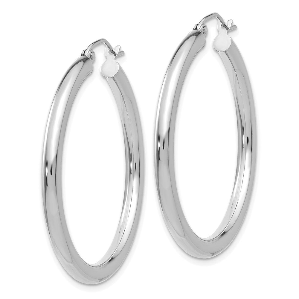 10k White Gold 3 mm Lightweight Tube Hoop Earrings (2.35 grams)