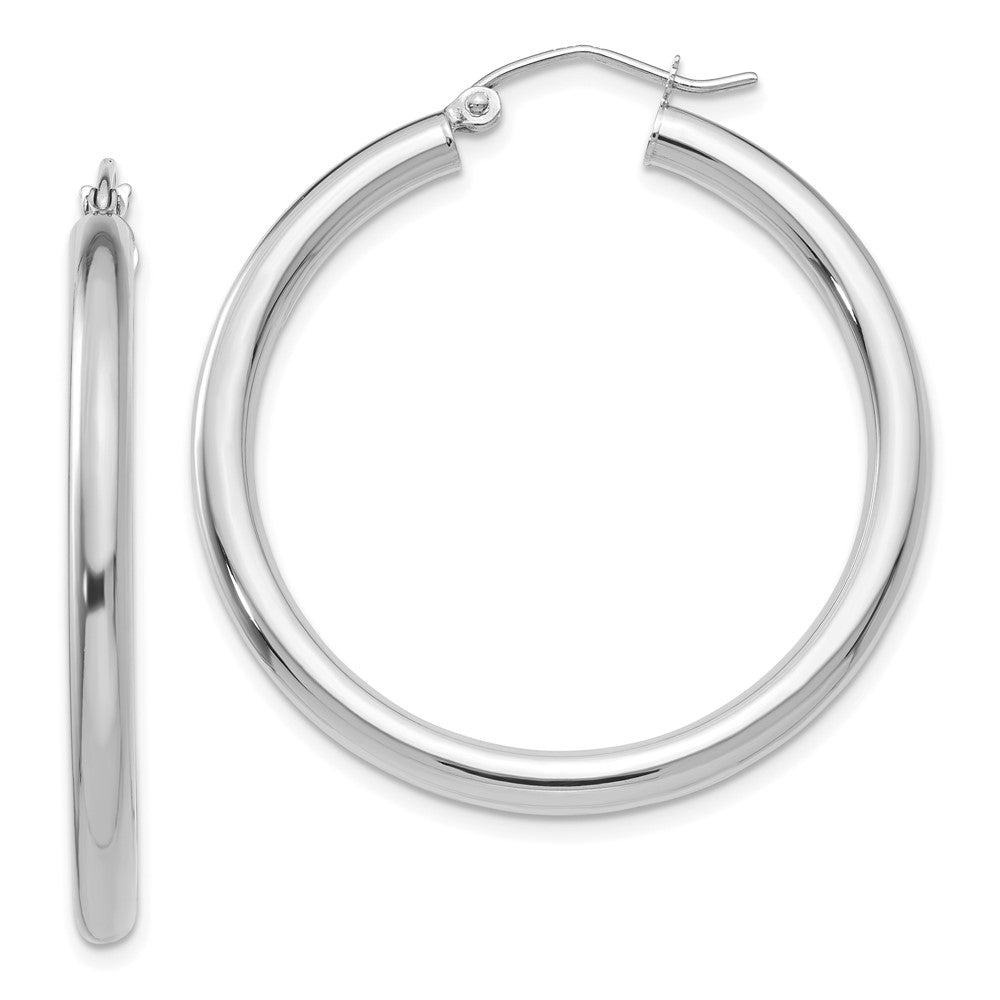 10k White Gold 3 mm Lightweight Tube Hoop Earrings (2.35 grams)