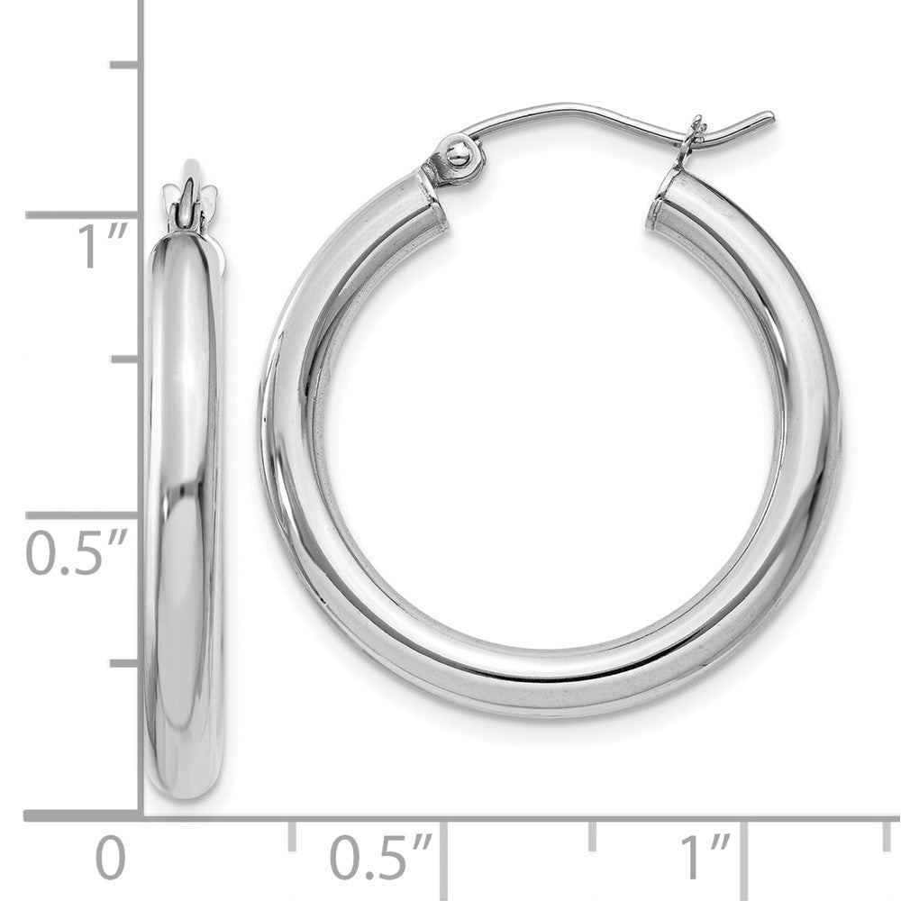 10k White Gold 3 mm Lightweight Tube Hoop Earrings