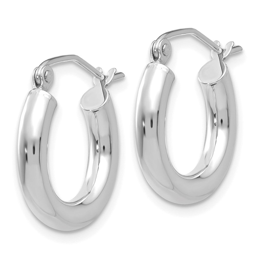 10k White Gold 3 mm Lightweight Tube Hoop Earrings (0.97 grams)