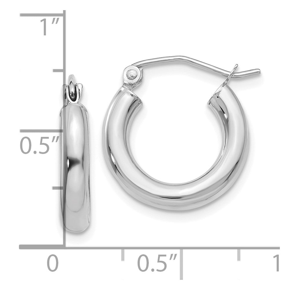 10k White Gold 3 mm Lightweight Tube Hoop Earrings (0.97 grams)