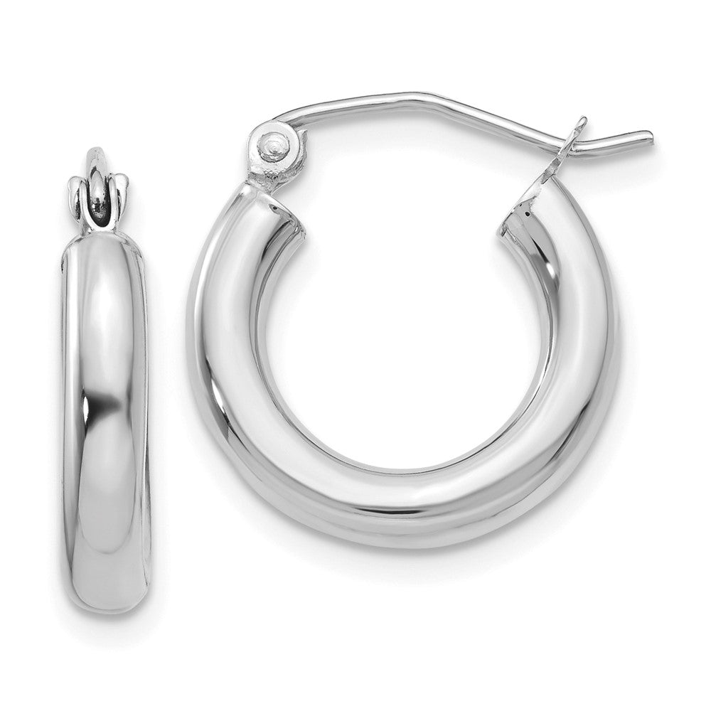 10k White Gold 3 mm Lightweight Tube Hoop Earrings (0.97 grams)