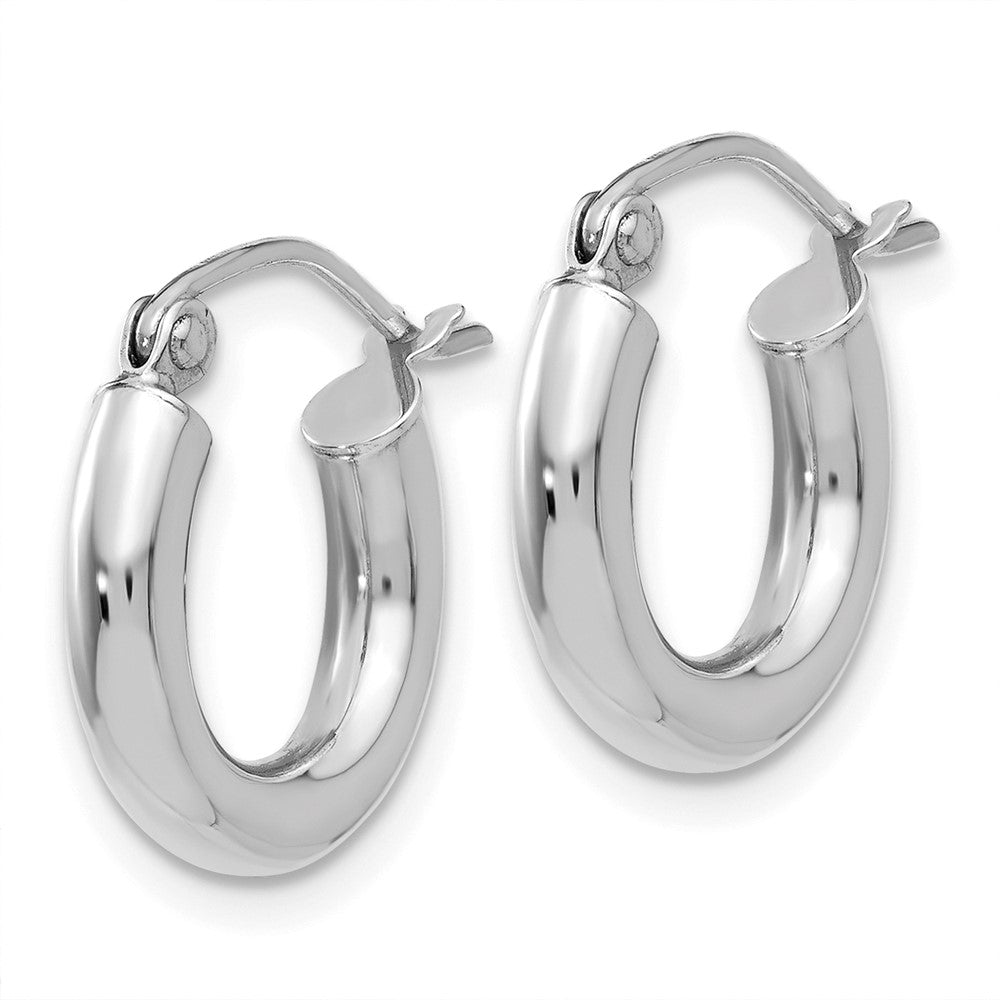 10k White Gold 3 mm Lightweight Tube Hoop Earrings (0.84 grams)