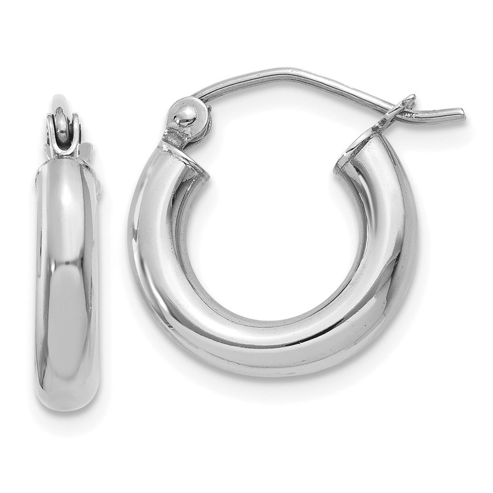 10k White Gold 3 mm Lightweight Tube Hoop Earrings (0.84 grams)