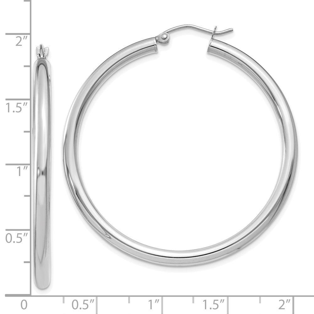 10k White Gold 3 mm Lightweight Tube Hoop Earrings (3.09 grams)