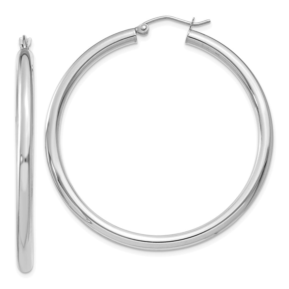 10k White Gold 3 mm Lightweight Tube Hoop Earrings (3.09 grams)