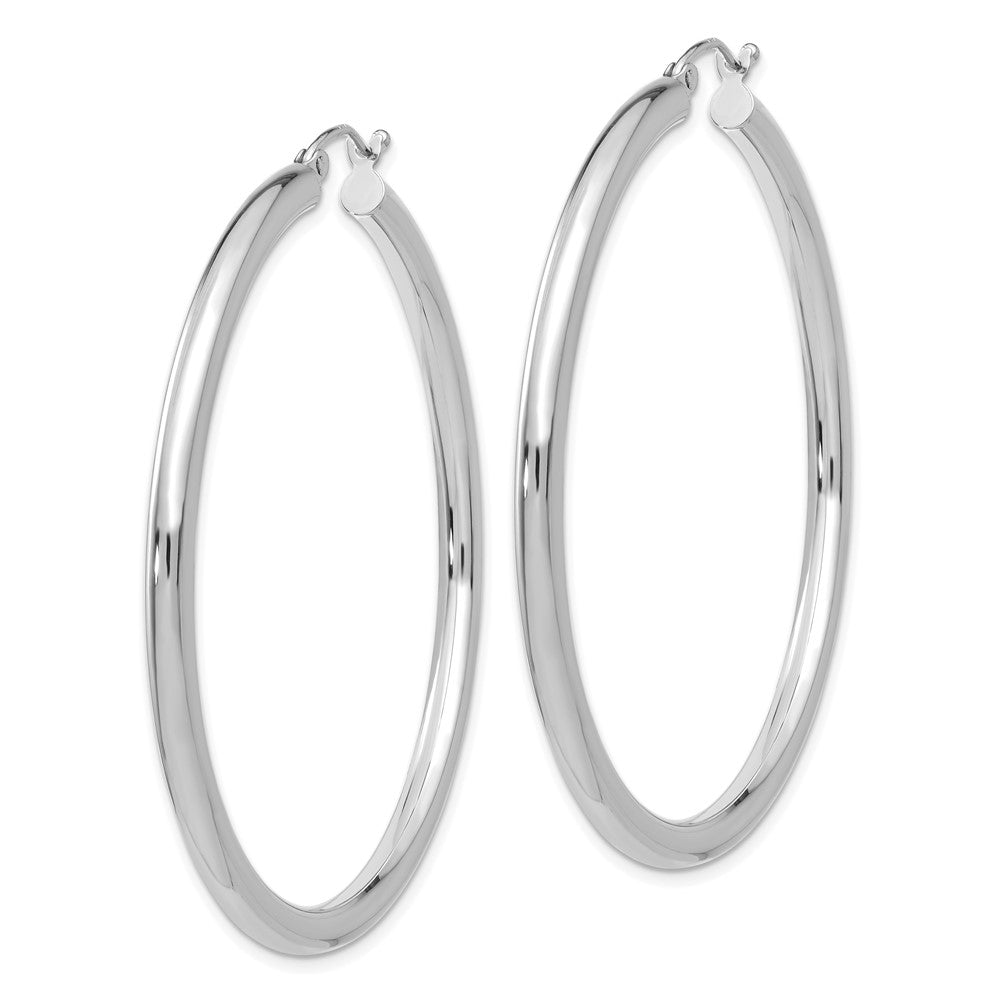 10k White Gold 3 mm Lightweight Tube Hoop Earrings (3.32 grams)