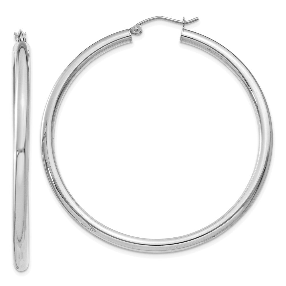 10k White Gold 3 mm Lightweight Tube Hoop Earrings (3.32 grams)