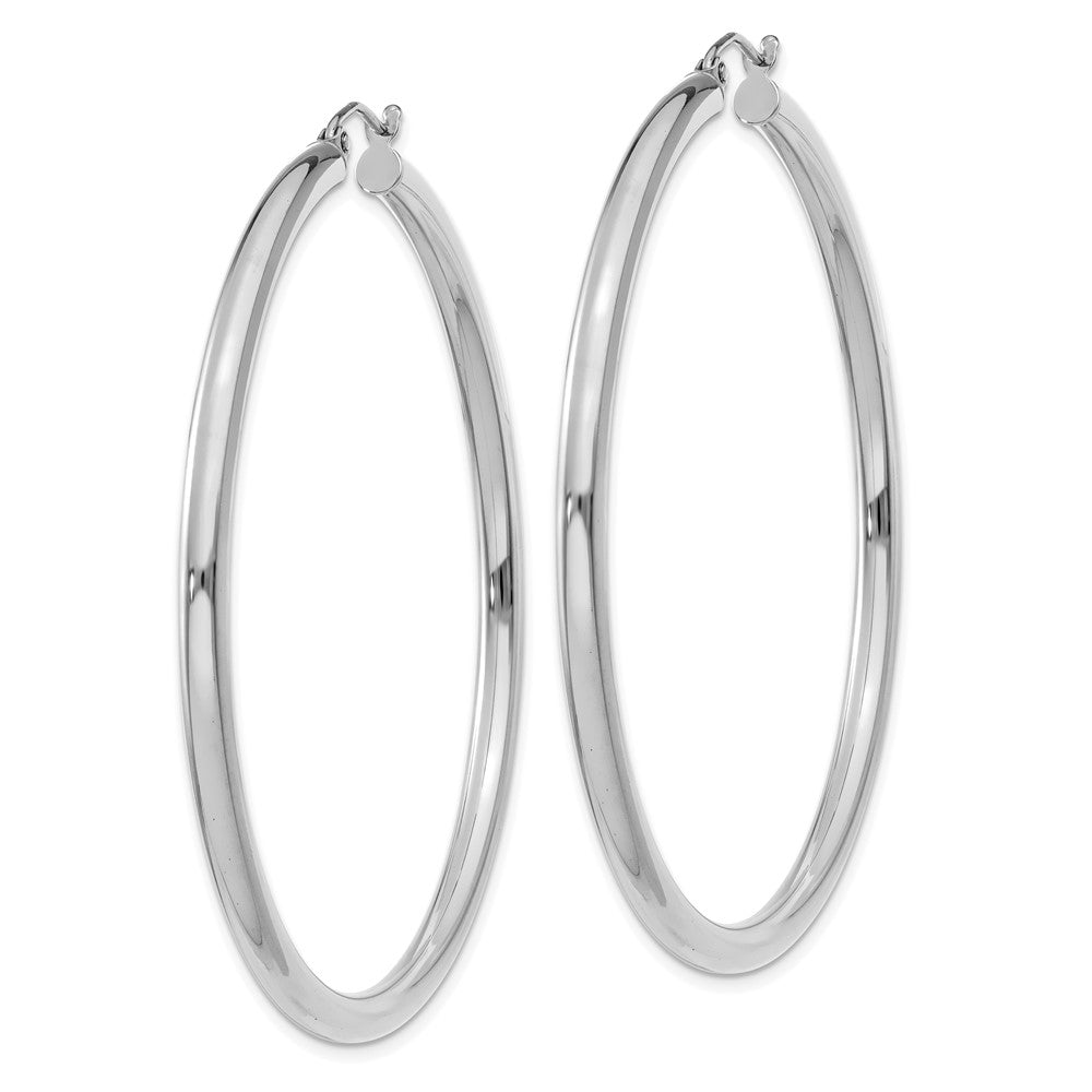 10k White Gold 3 mm Lightweight Tube Hoop Earrings (3.57 grams)