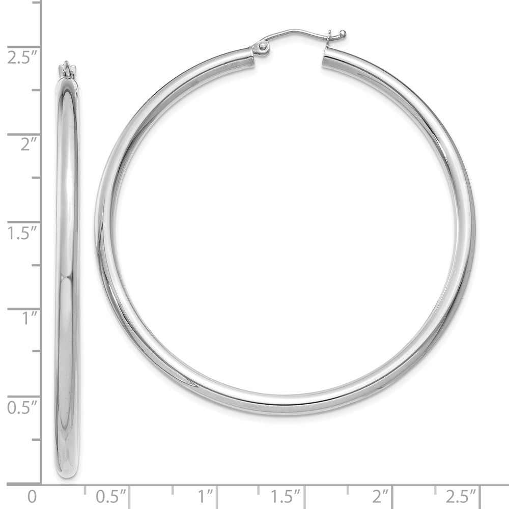 10k White Gold 3 mm Lightweight Tube Hoop Earrings (3.57 grams)