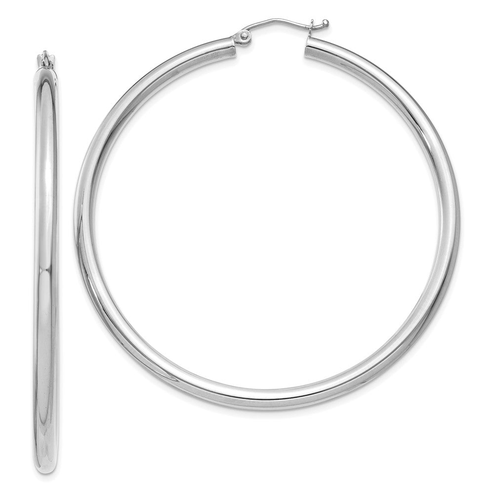 10k White Gold 3 mm Lightweight Tube Hoop Earrings (3.57 grams)