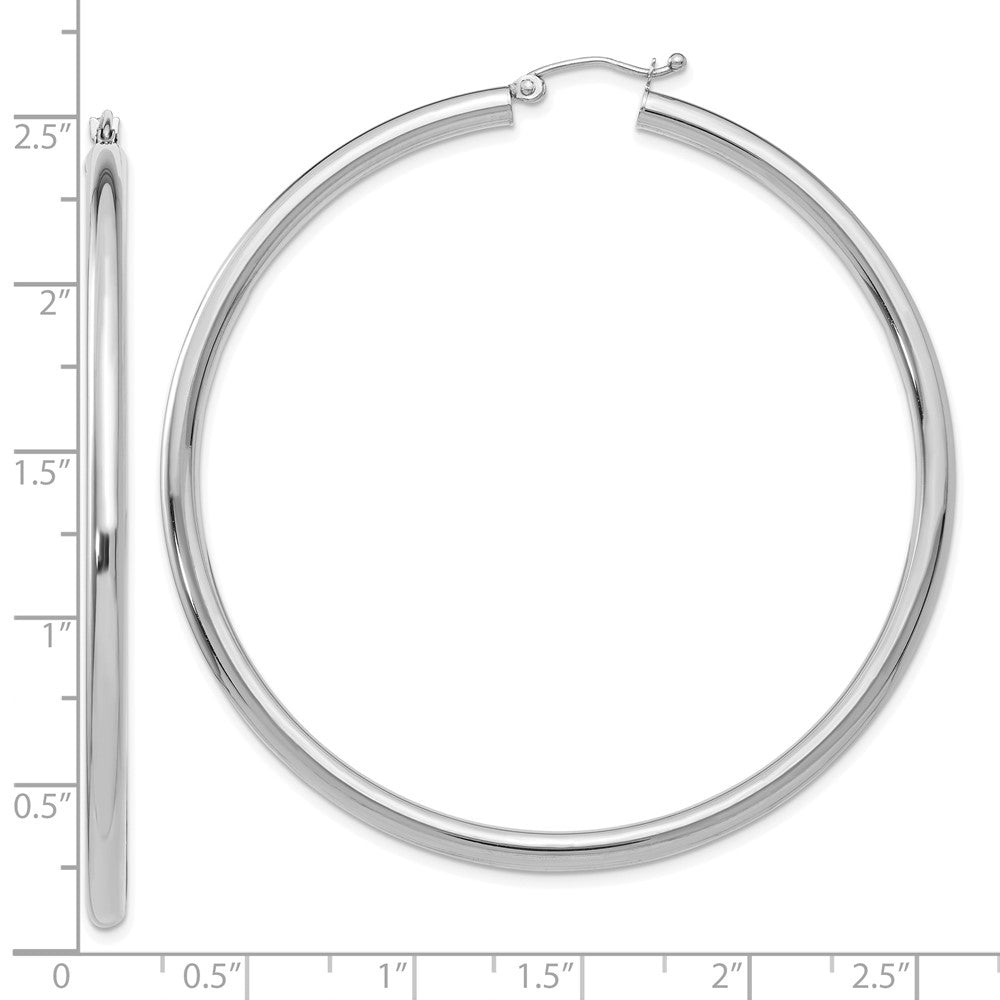 10k White Gold 3 mm Lightweight Tube Hoop Earrings (4.02 grams)