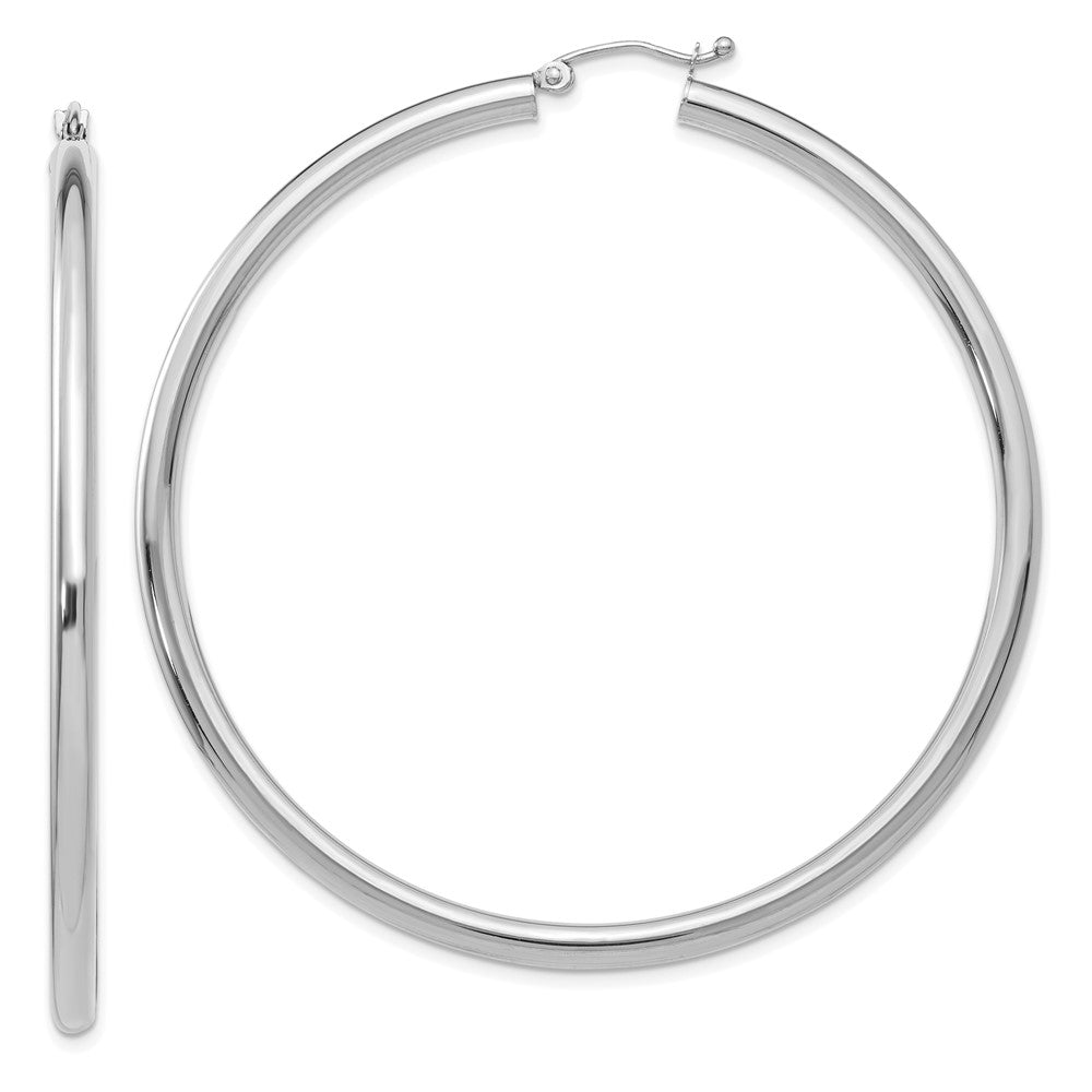 10k White Gold 3 mm Lightweight Tube Hoop Earrings (4.02 grams)