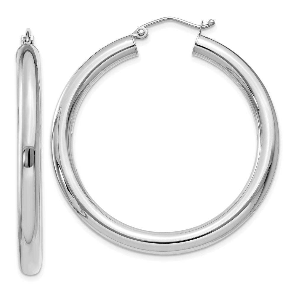 10k White Gold 4 mm Lightweight Tube Hoop Earrings (3.06 grams)