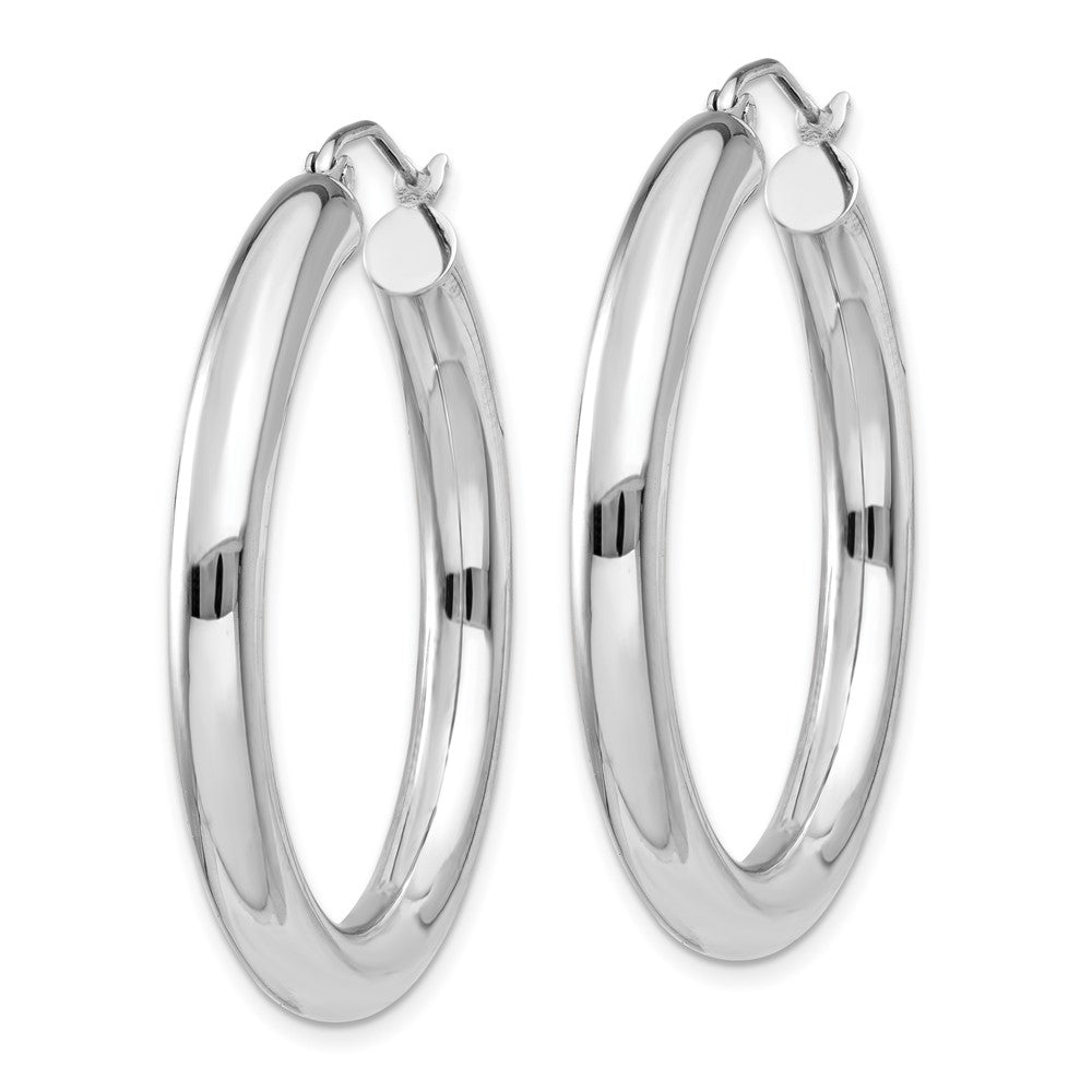 10k White Gold 4 mm Lightweight Tube Hoop Earrings (2.75 grams)