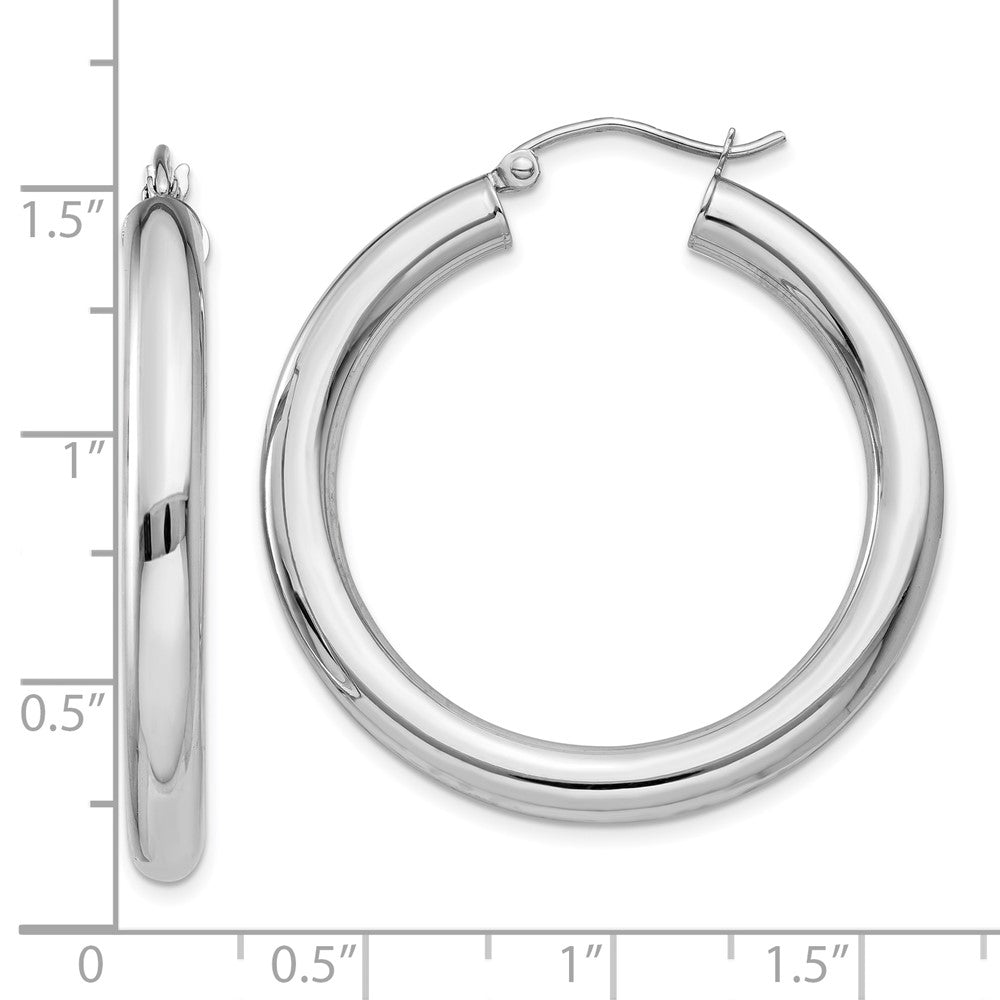 10k White Gold 4 mm Lightweight Tube Hoop Earrings (2.75 grams)