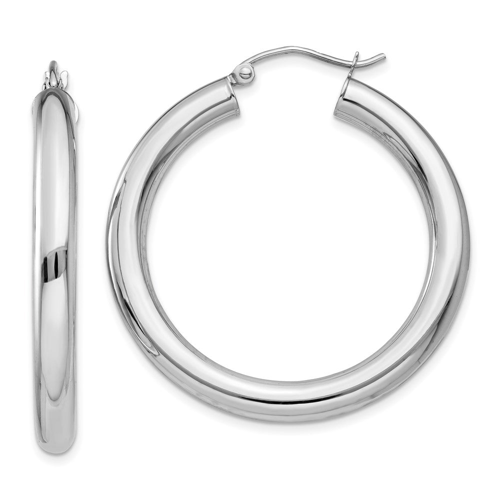 10k White Gold 4 mm Lightweight Tube Hoop Earrings (2.75 grams)