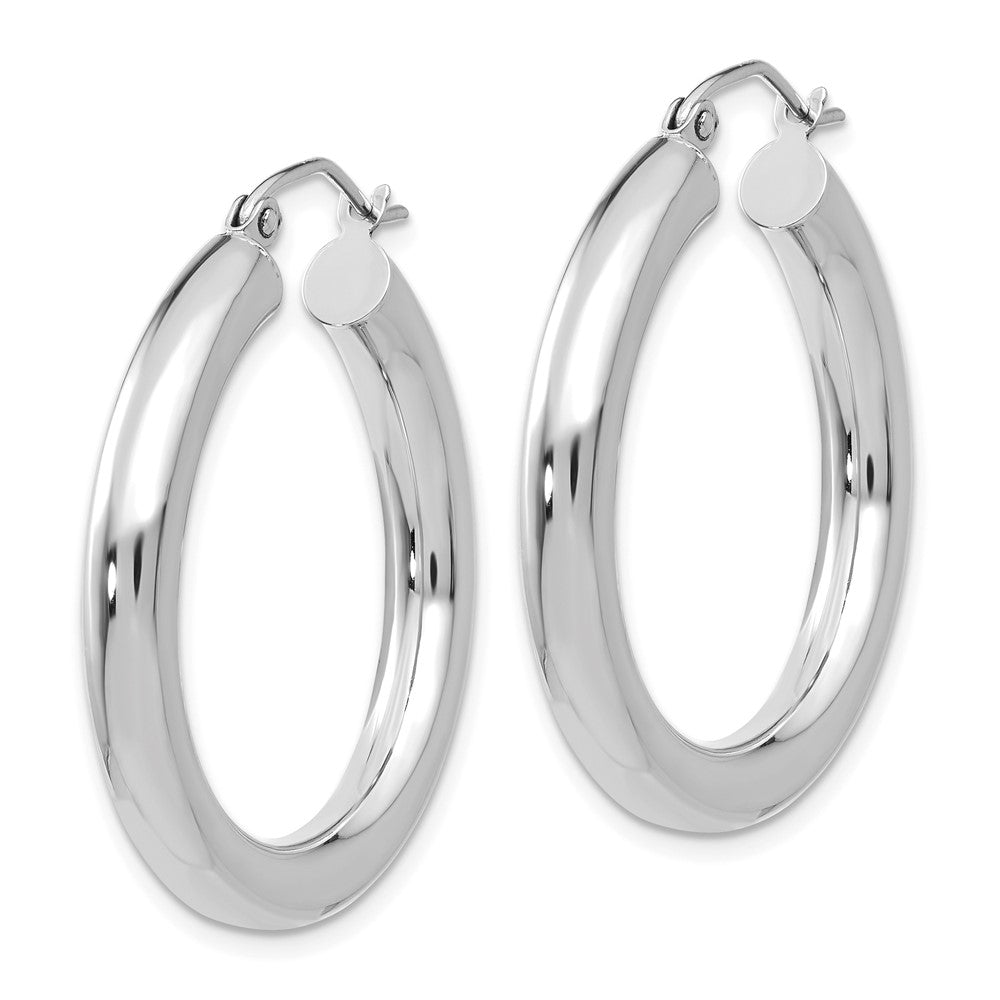 10k White Gold 4 mm Lightweight Tube Hoop Earrings (2.23 grams)