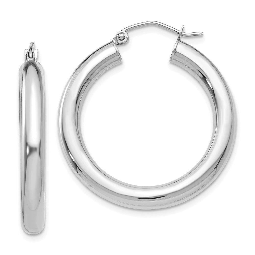 10k White Gold 4 mm Lightweight Tube Hoop Earrings (2.23 grams)