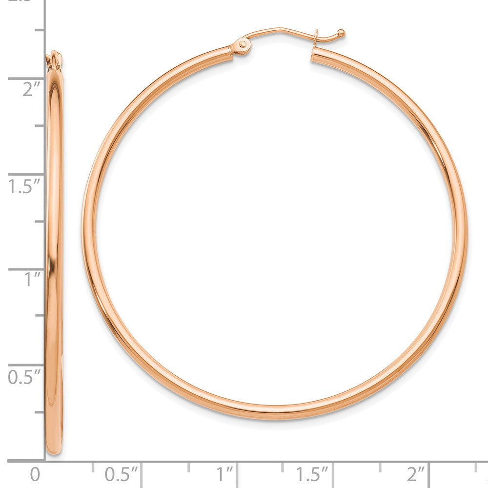 10k Rose Gold 2 mm Lightweight Tube Hoop Earrings (2.46 grams)