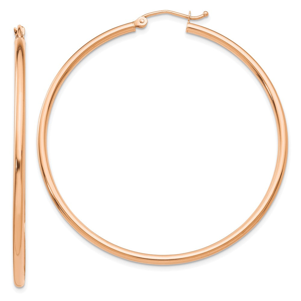 10k Rose Gold 2 mm Lightweight Tube Hoop Earrings (2.46 grams)