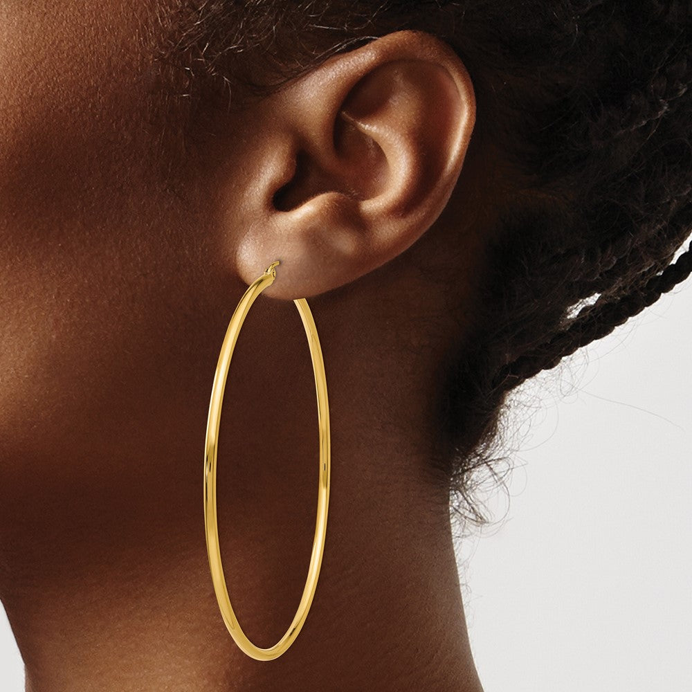 10k Yellow Gold 68.46 mm Tube Hoop Earrings