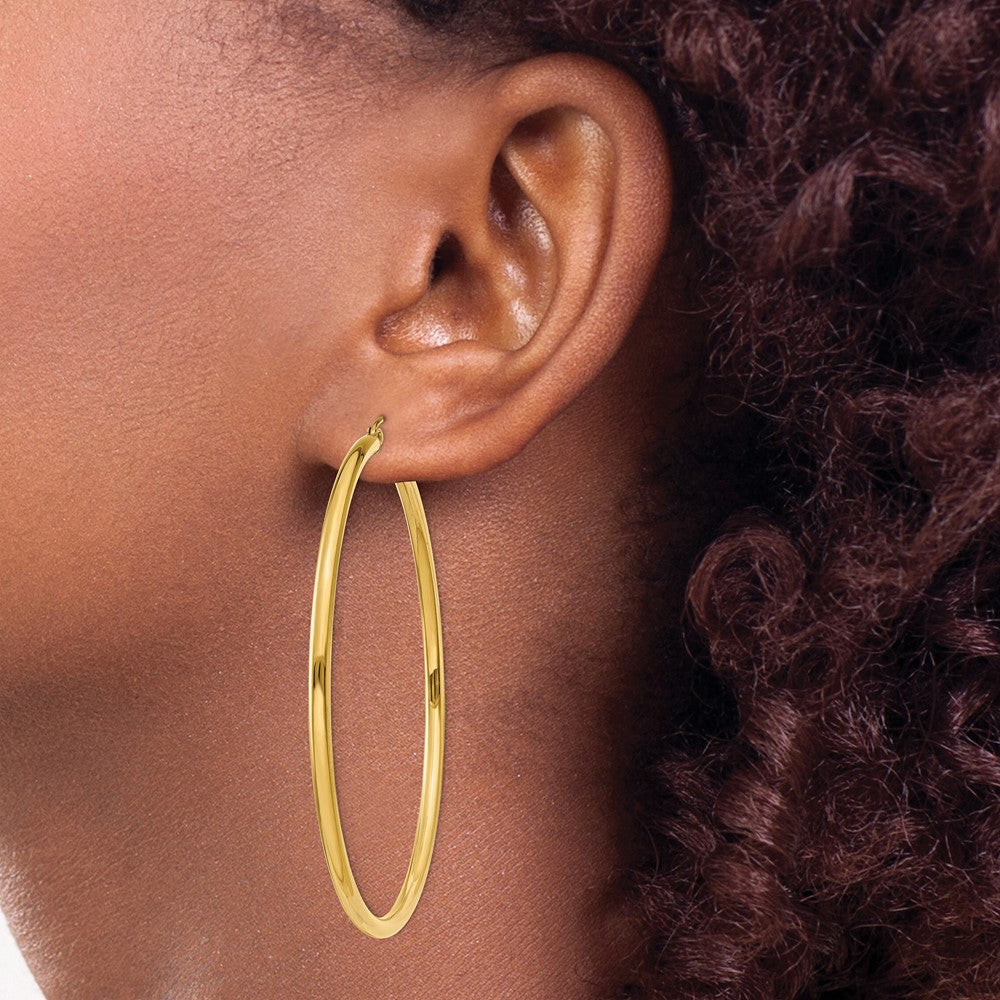 10k Yellow Gold 60.96 mm Tube Hoop Earrings
