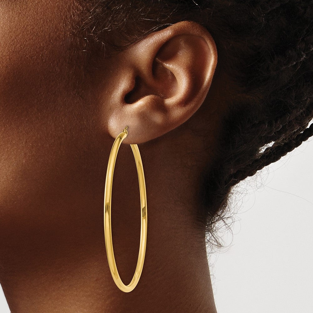 10k Yellow Gold 60.96 mm Lightweight Tube Hoop Earrings