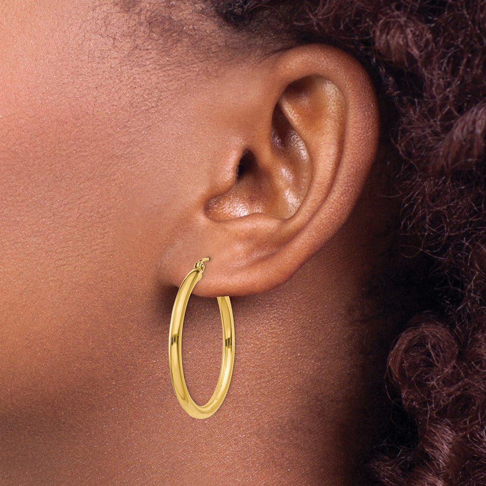 10k Yellow Gold 30.12 mm Lightweight Tube Hoop Earrings