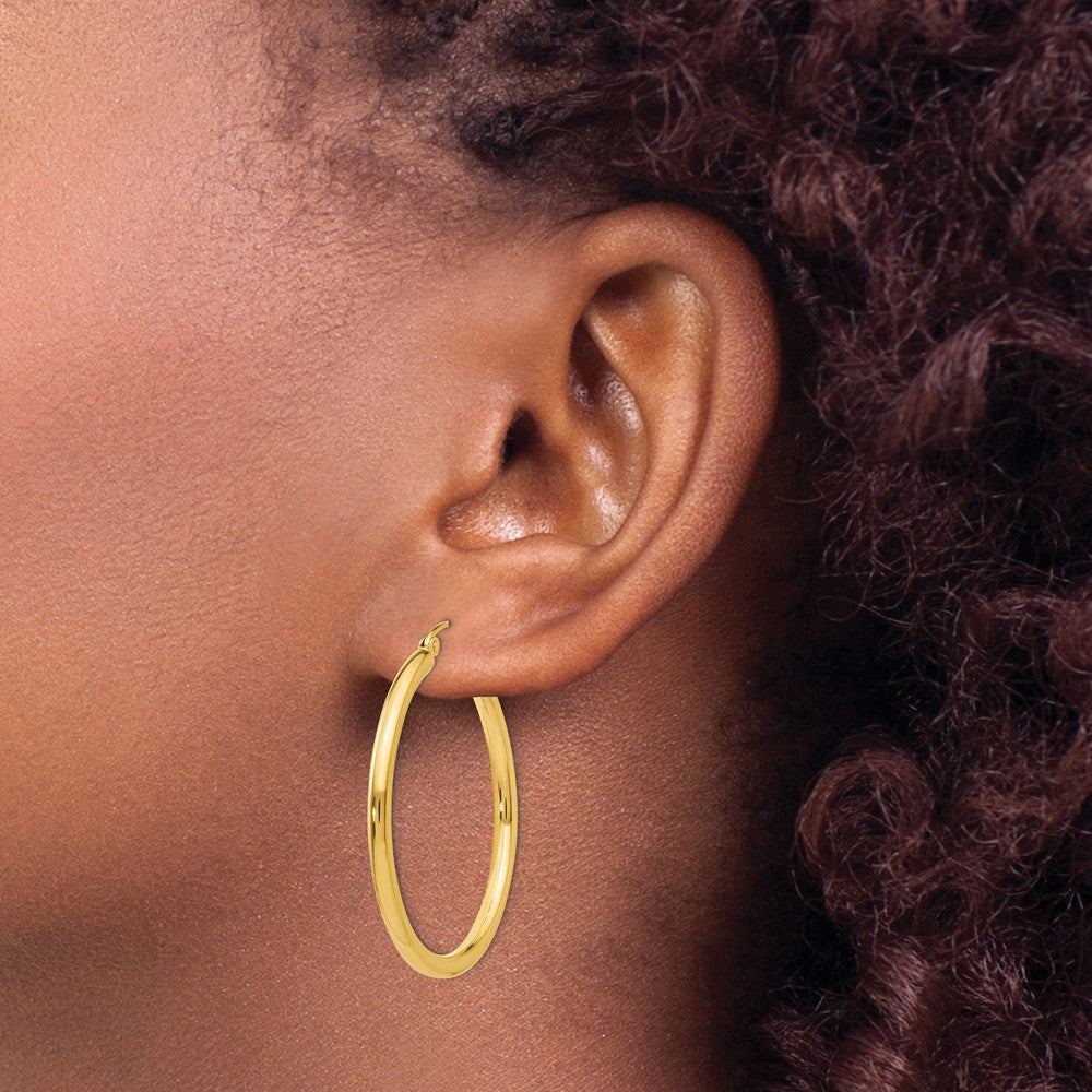 10k Yellow Gold 35.38 mm Tube Hoop Earrings