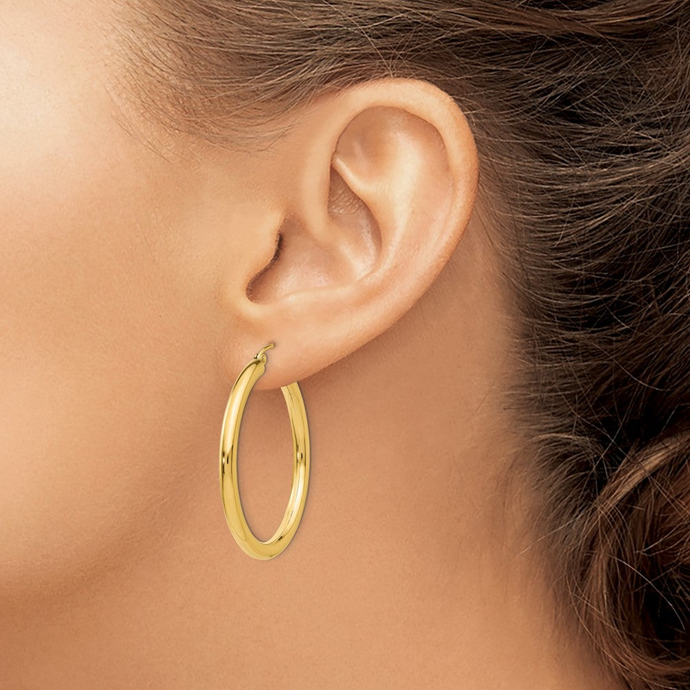 10k Yellow Gold 35.48 mm Tube Hoop Earrings