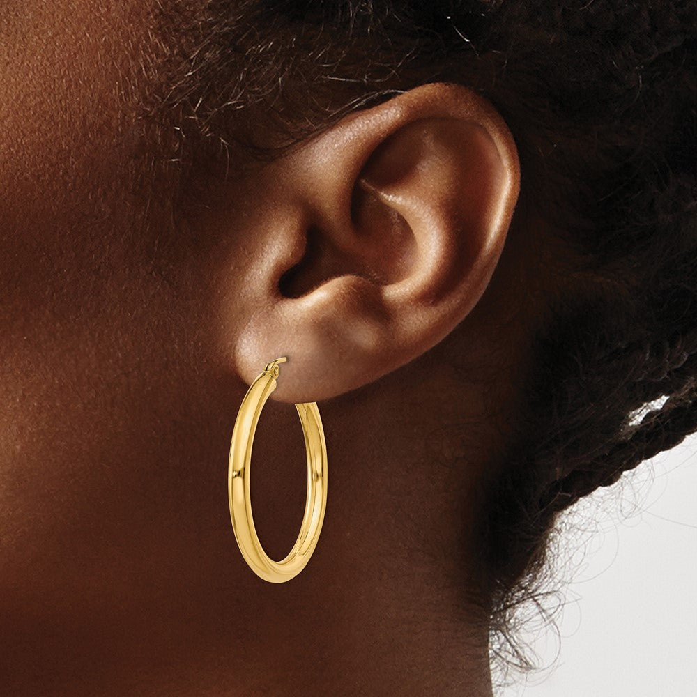 10k Yellow Gold 29.64 mm Tube Hoop Earrings