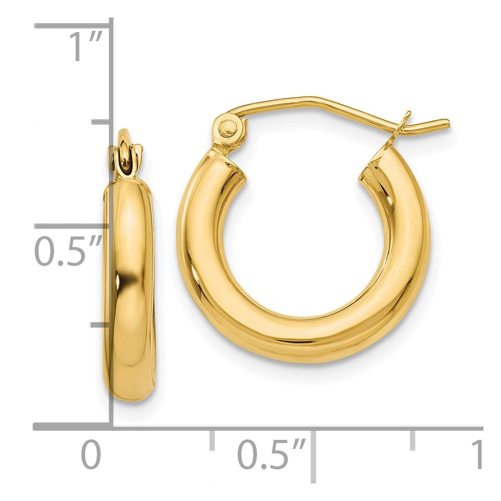 10k Yellow Gold 3 mm Lightweight Tube Hoop Earrings (0.91 grams)