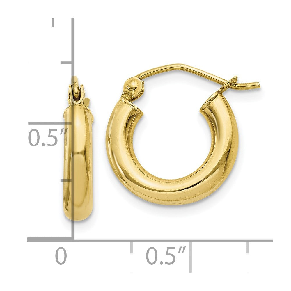 10k Yellow Gold 14.15 mm Tube Hoop Earrings (0.98 grams)