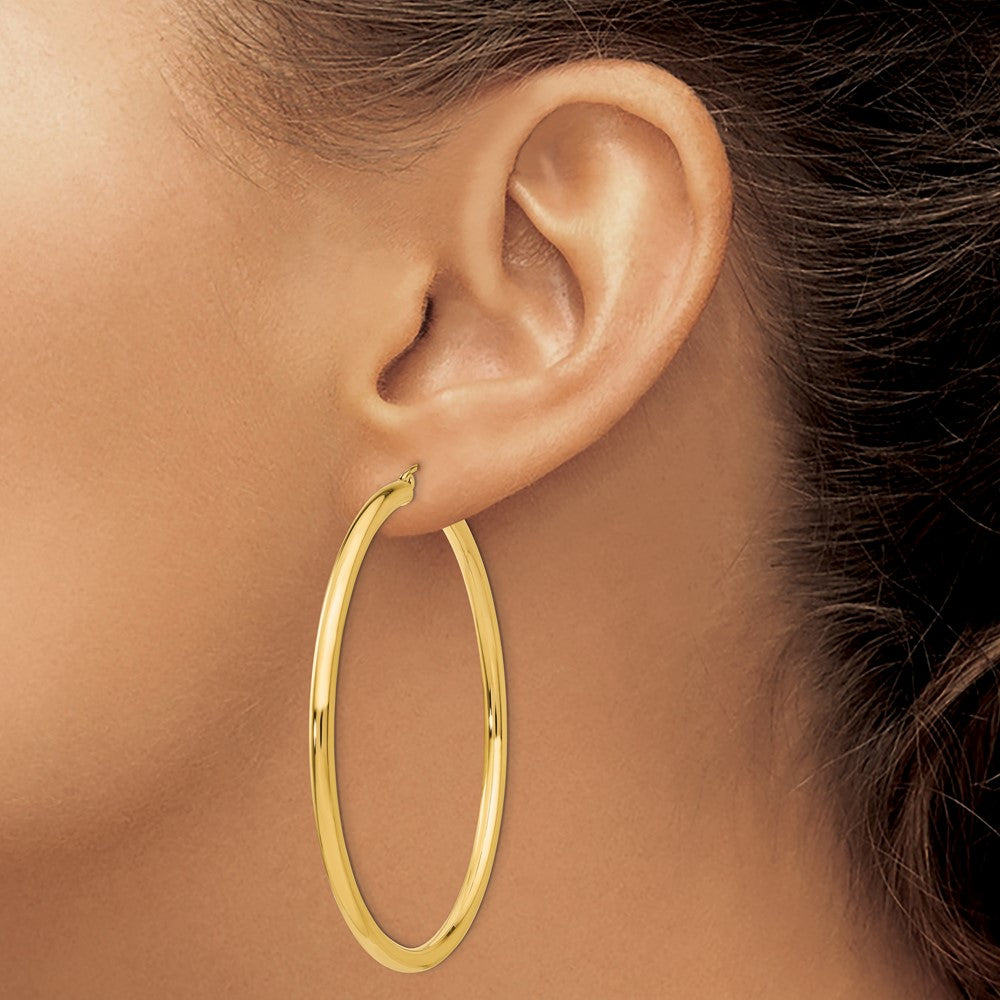 10k Yellow Gold 3 mm Lightweight Tube Hoop Earrings