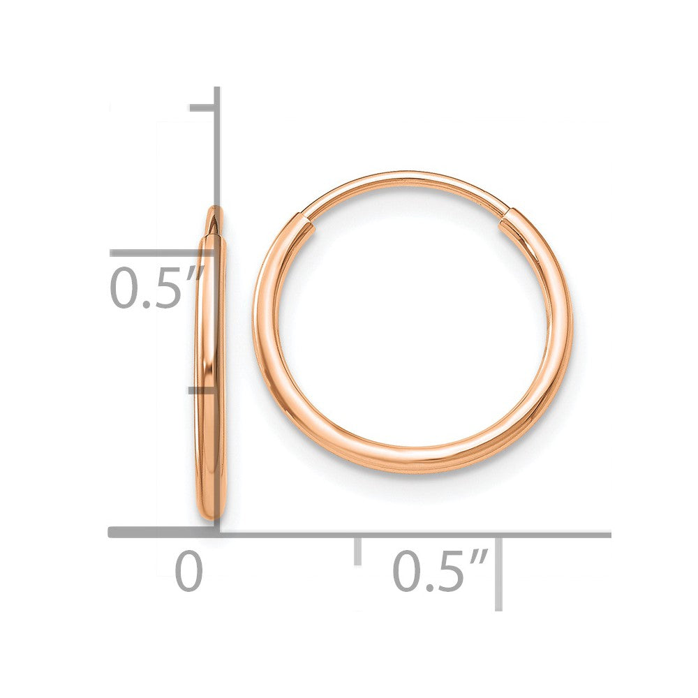 10k Rose Gold 14 mm Polished Endless Tube Hoop Earrings (0.4 grams)