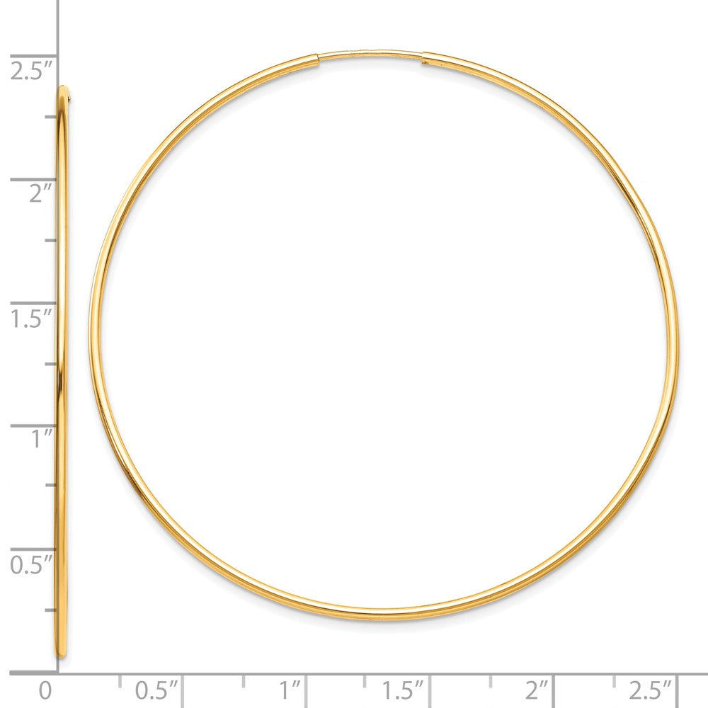 10k Yellow Gold 60 mm Polished Endless Tube Hoop Earrings (1.74 grams)